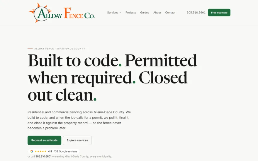The alldayfence.com home page as it looked on 2026-08-15