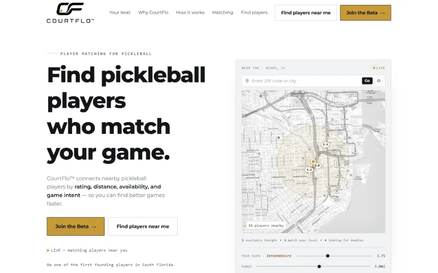 The CourtFlo home page