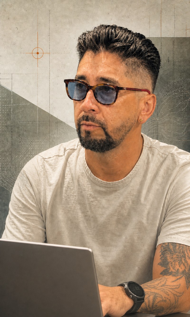 Victor L. Moreno working on a laptop